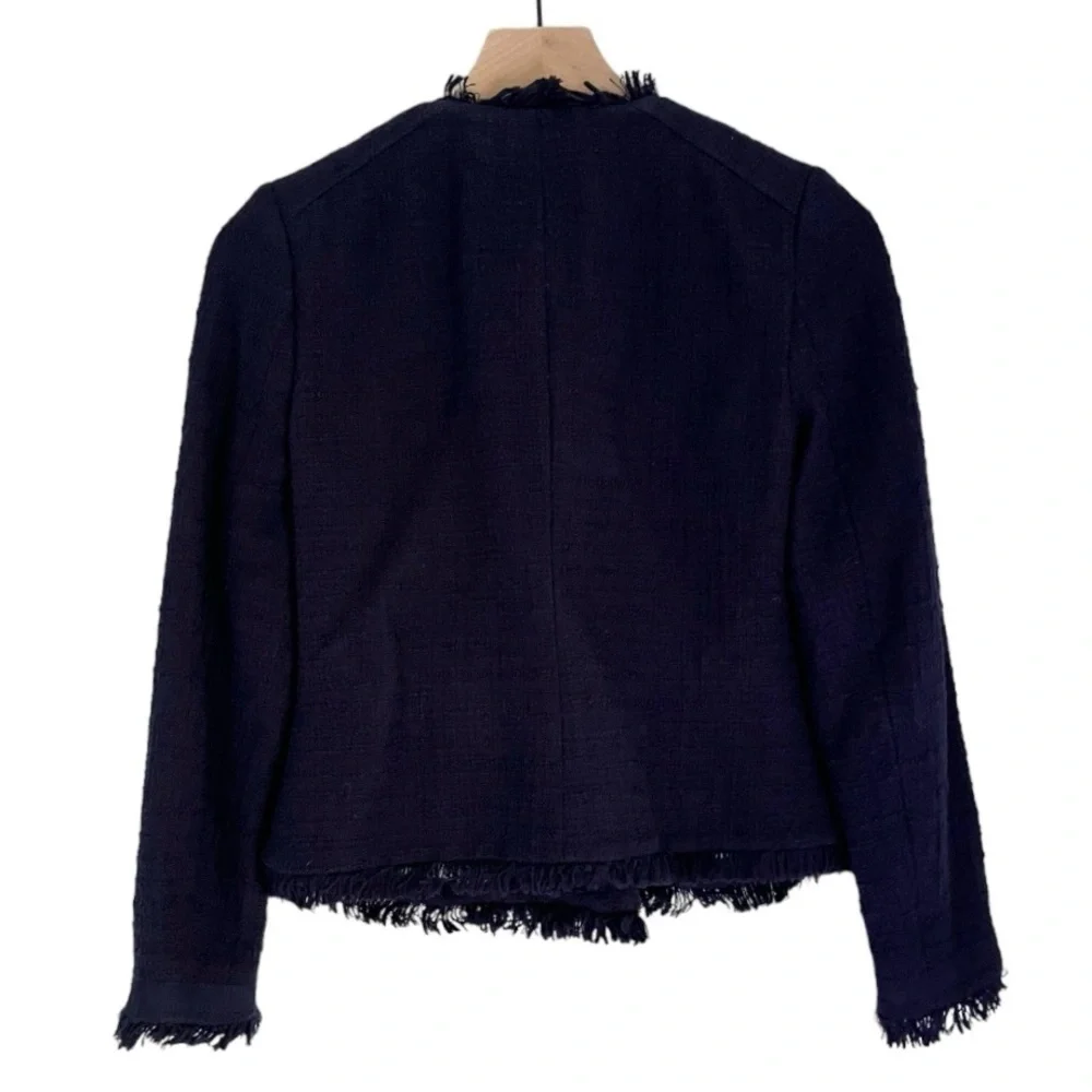 J. Crew Women’s Tweed Motorcycle Jacket with Fringe Navy‎ Blue Size 0